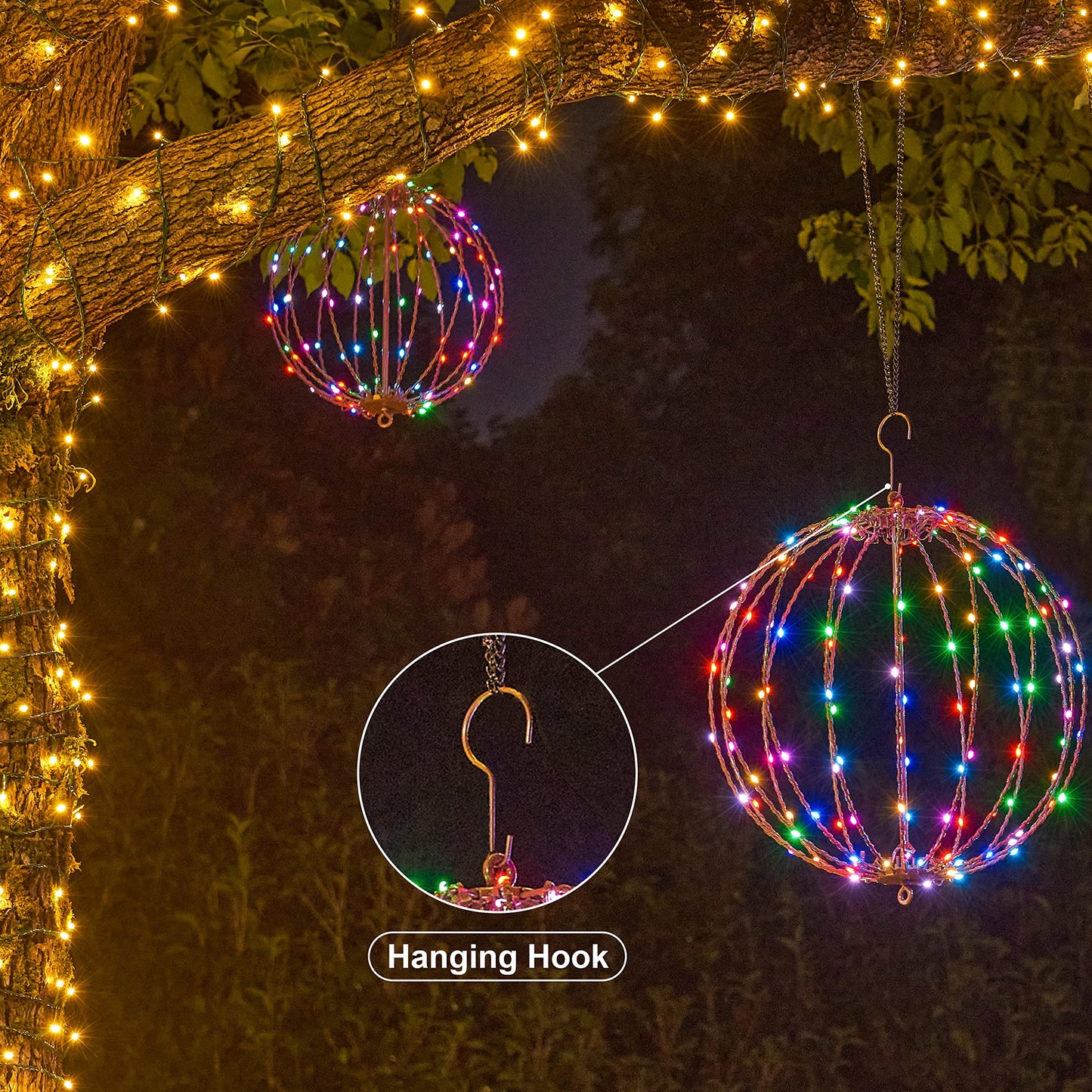 LIGHTSHARE 10IN 48LED Light Ball Yard Decoration Pathway Lights Sphere with Remote Control Fold Flat Metal Frame Indoor Outdoor Waterproof Garden TJQ25B-RGB Brown Frame / RGB 10''
