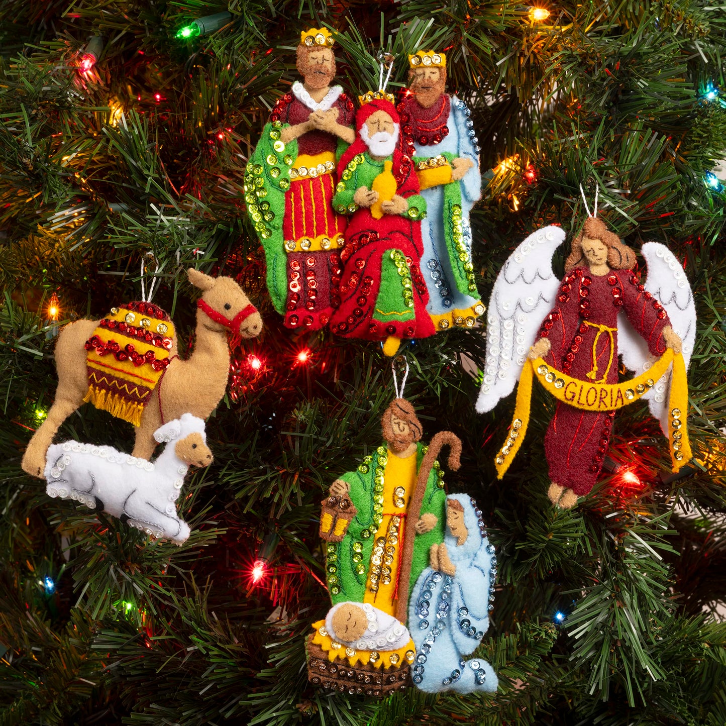 Bucilla Felt Applique 4 Piece Ornament Making Kit, Silent Night, Perfect for DIY Arts and Crafts, 89572E