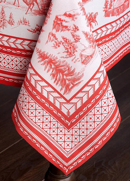 Maison d' Hermine Table Cloth Rectangle Table 100% Cotton 60 x 108 Inches Fall Tablecloth Reusable Everyday Use for Thanksgiving Christmas Decorations Dining Farmhouse Party (Winter Jouy)