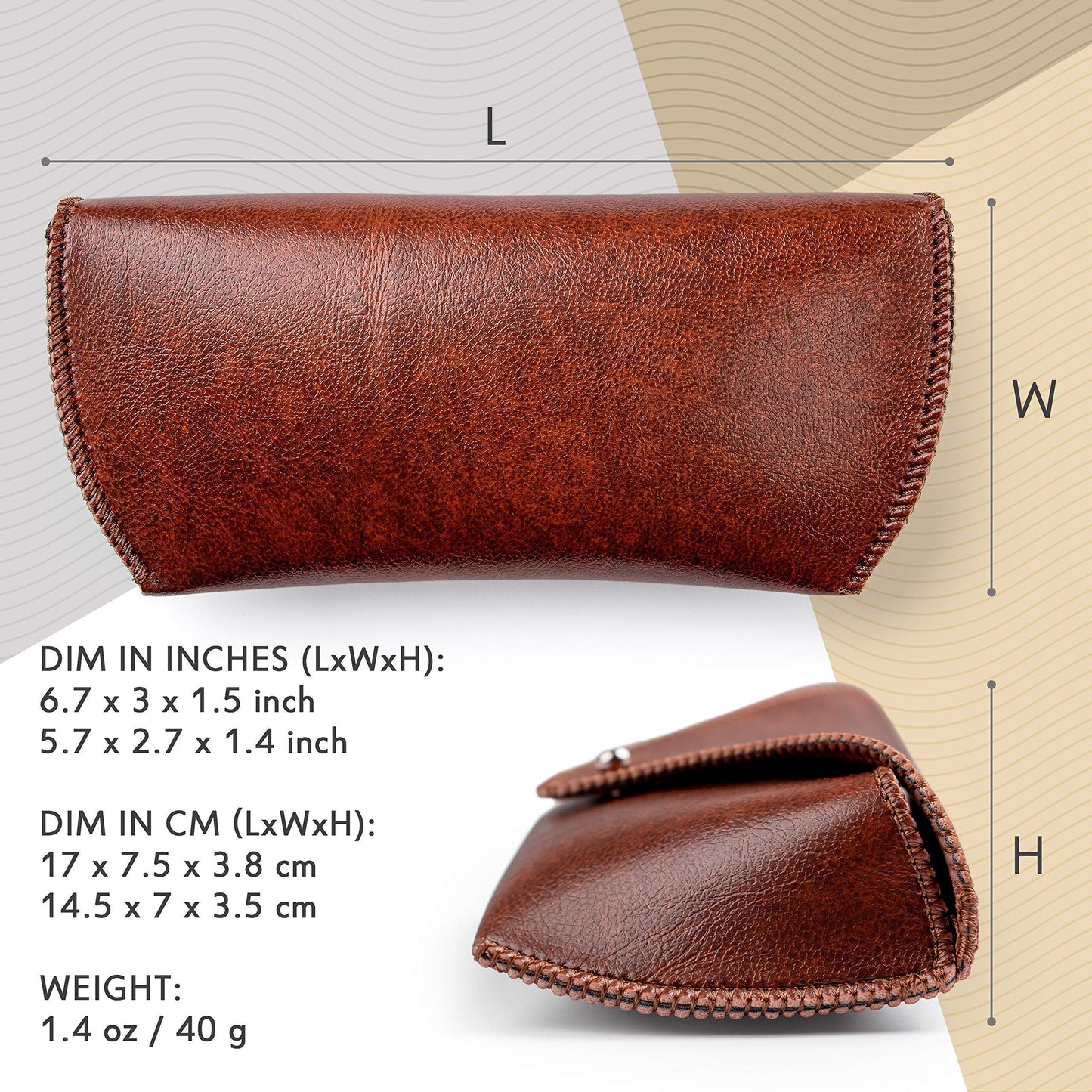 PU Leather Sunglass Case, Soft Premium Sunglasses Case Pouch Brown, Medium Big Glasses Holder For Men and Women