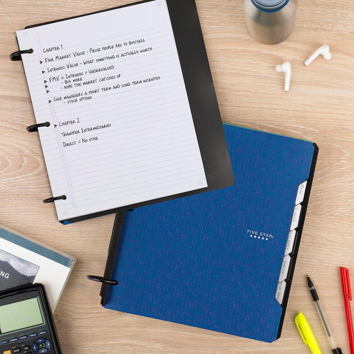 Five Star Flex Refillable Notebook + Study App, College Ruled Paper and 1-1/2 Inch TechLock Ring Binder with Pockets, Tabs and Dividers, 300 Sheet Capacity, Pacific Blue (29324AD2)