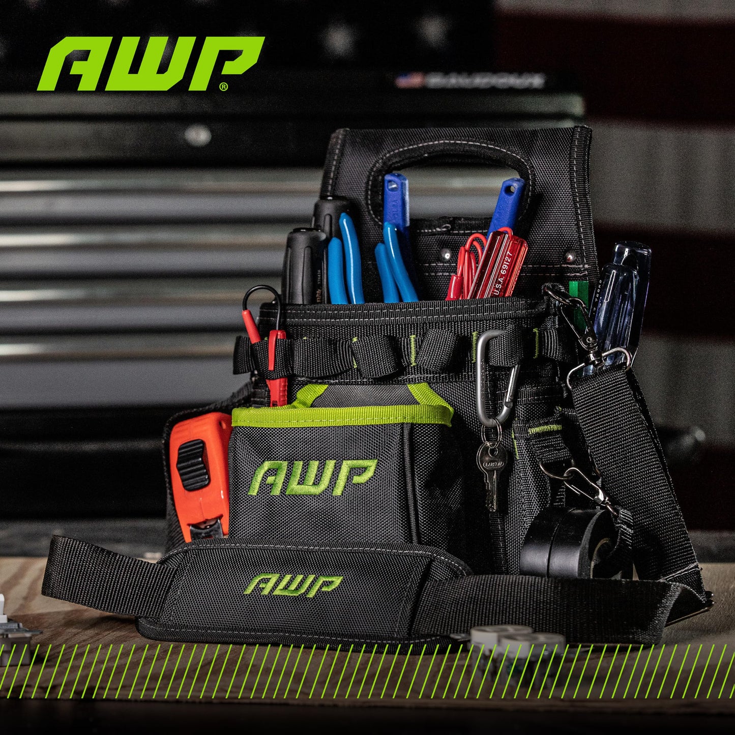 AWP Electrician Tool Pouch with Multiple Pockets, Premium Leather Utility Bag for Men, Tactical Tool Belt Organizer for Construction, Work, and EDC Accessories, L-72708-1