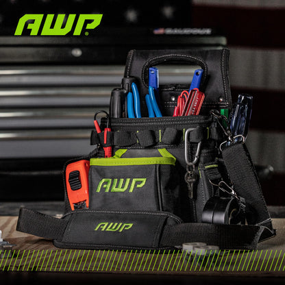 AWP Electrician Tool Pouch with Multiple Pockets, Premium Leather Utility Bag for Men, Tactical Tool Belt Organizer for Construction, Work, and EDC Accessories, L-72708-1