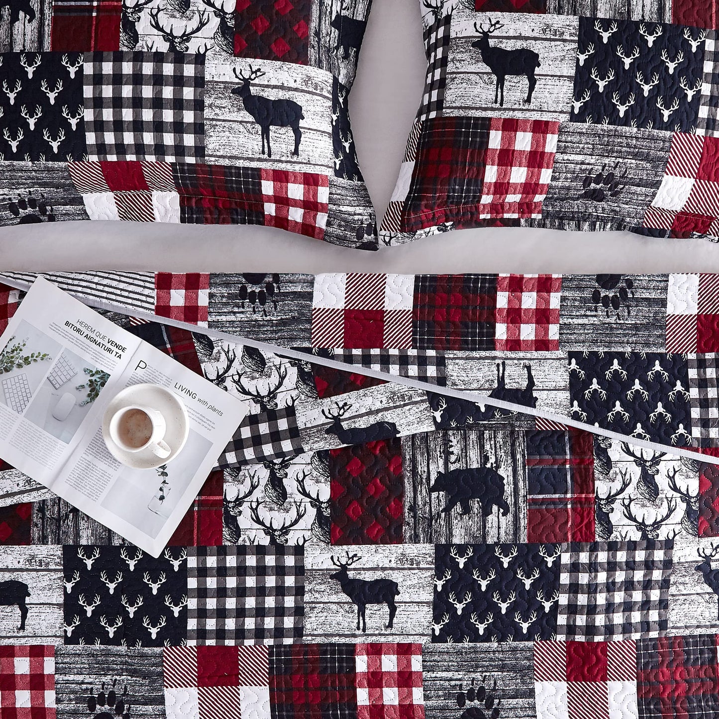 UMCHORD Cabin Quilt Set Queen, Christmas Rustic Quilt Coverlet Bed Set, 3-Piece Lightweight Reversible All Season Quilt Set, Lodge Bedspread Quilt with 2 Shams