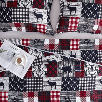 UMCHORD Cabin Quilt Set Queen, Christmas Rustic Quilt Coverlet Bed Set, 3-Piece Lightweight Reversible All Season Quilt Set, Lodge Bedspread Quilt with 2 Shams