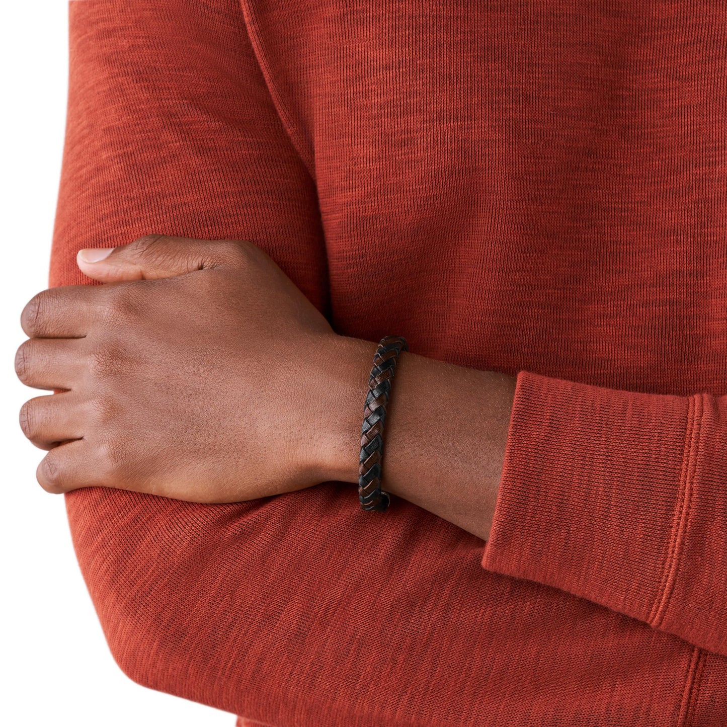 Fossil Men's Leather Braided Leather Bracelet, Color: Black/Brown (Model: JA5932716)