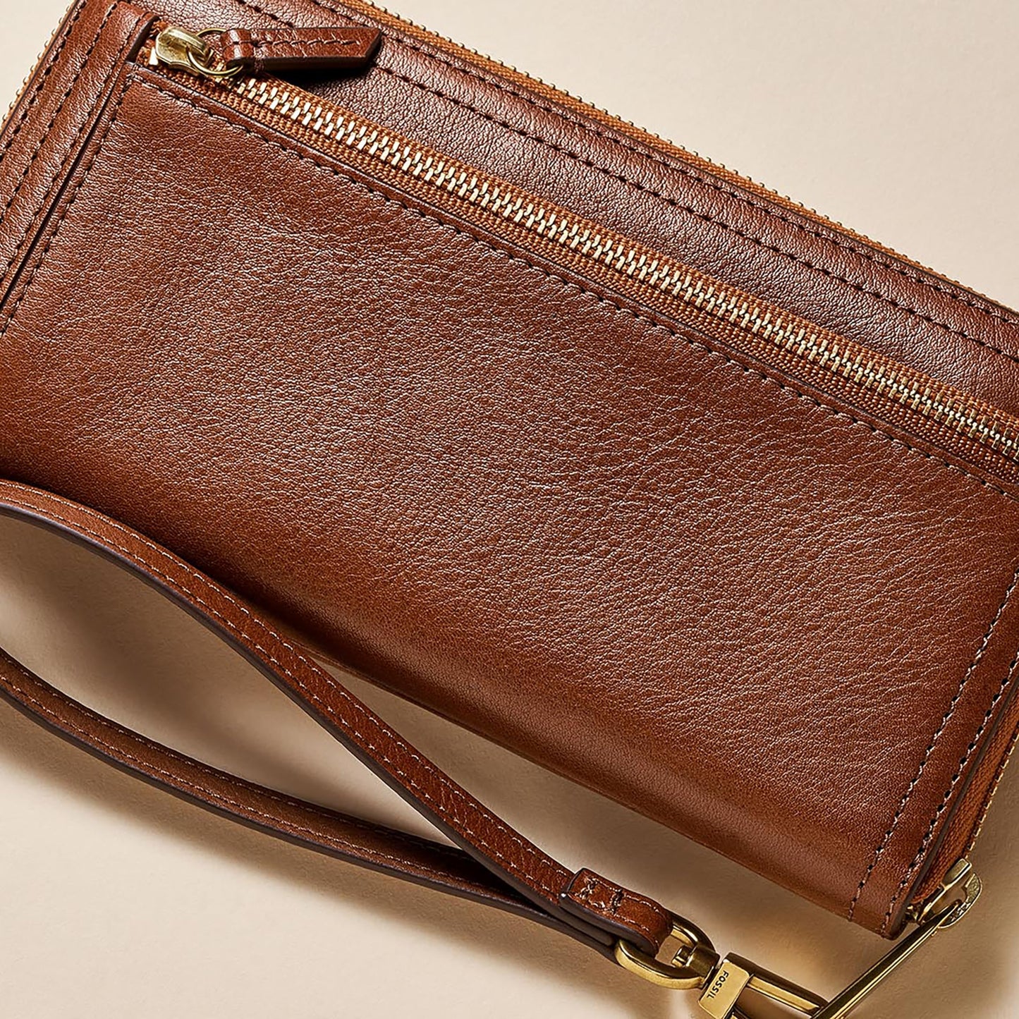 Fossil Women's Logan Leather Wallet, RFID Blocking Wallet for Women, Zip-Around Clutch with Wristlet Strap, Brown