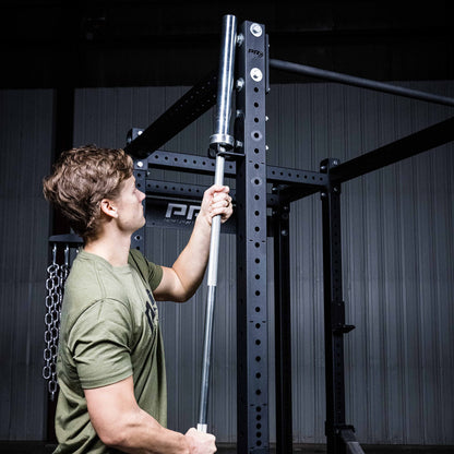 PRx Performance Squat Rack Mounted Olympic Barbell Storage Hanging USA Made Steel Single Bar Holder for 3x3 Uprights with 5/8" Holes, Vertical Squat Rack Attachment