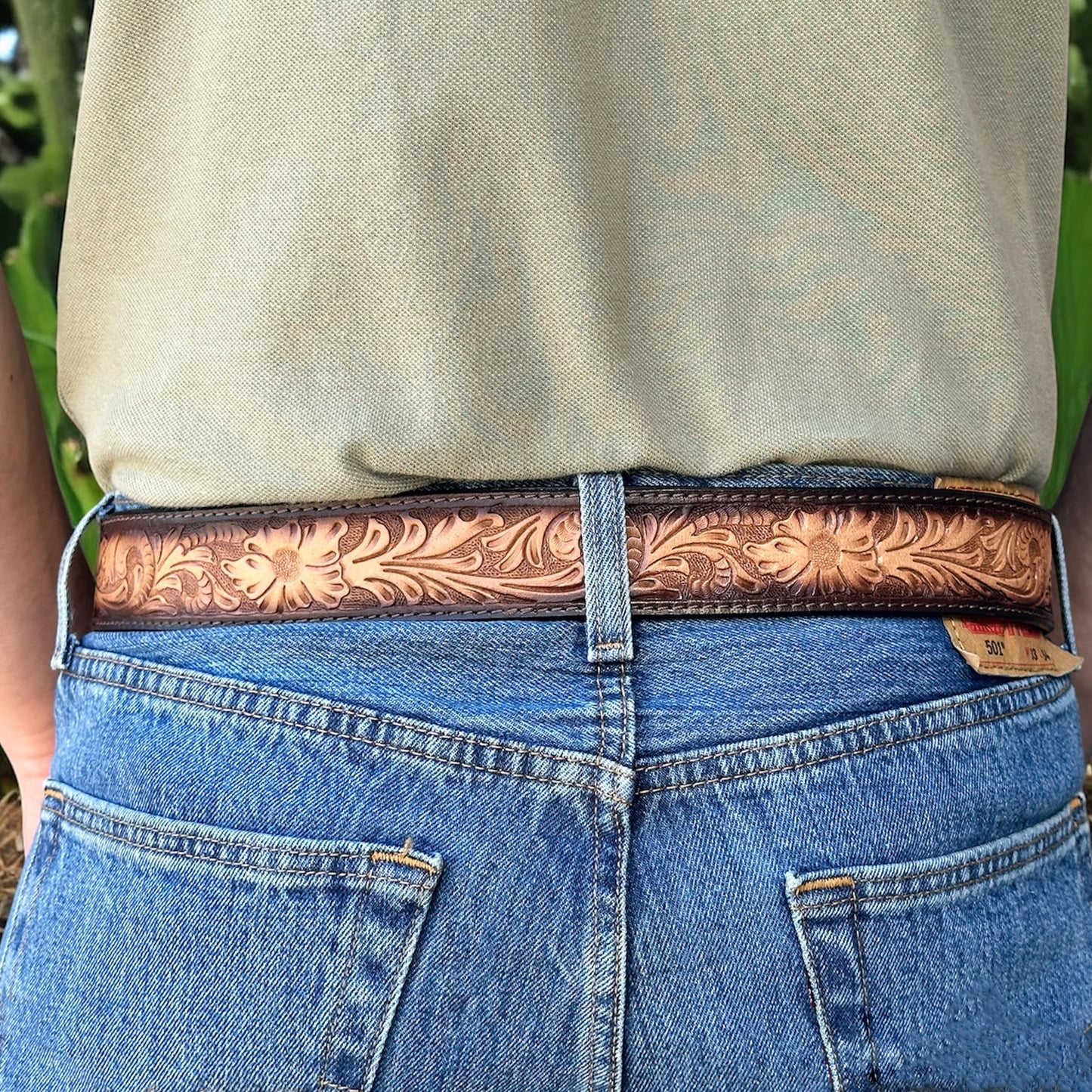 DANIEL'S ARTPLANET Western Belt for Men Full Grain One Piece Leather Belt Tooled Handmade with Buckle Engraved 1.5” Wide (34)