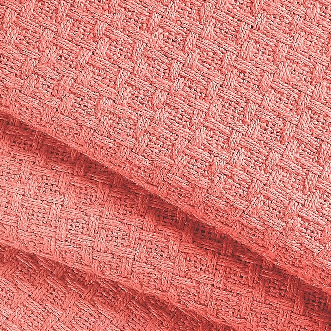 BELIZZI HOME 100% Cotton Bed Blanket, Breathable Bed Blanket King Size, Cotton Thermal Blankets King, Perfect for Layering Any Bed for All Season, Coral
