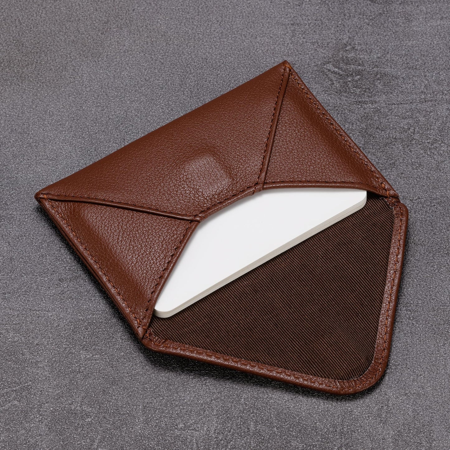 HISCOW Envelope Business Card Case with Magnet Closure - Italian Calfskin (Coffee)