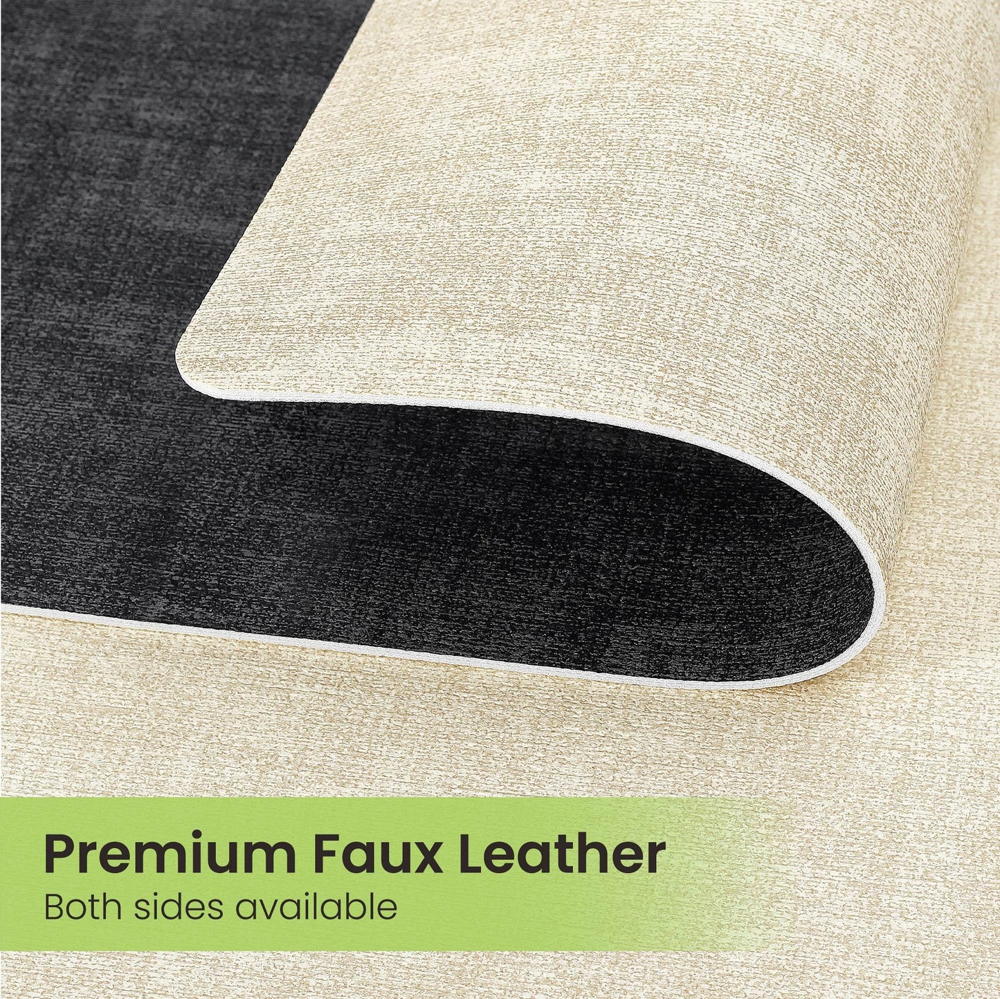 Fyvva Placemats Set of 6, Faux Leather Heat Resistant Wipeable Placemats, Dual Sided Waterproof Washable Table Mats with Coaster, Suitable for Kitchen, Dining, Table Decor (6, Black Beige)