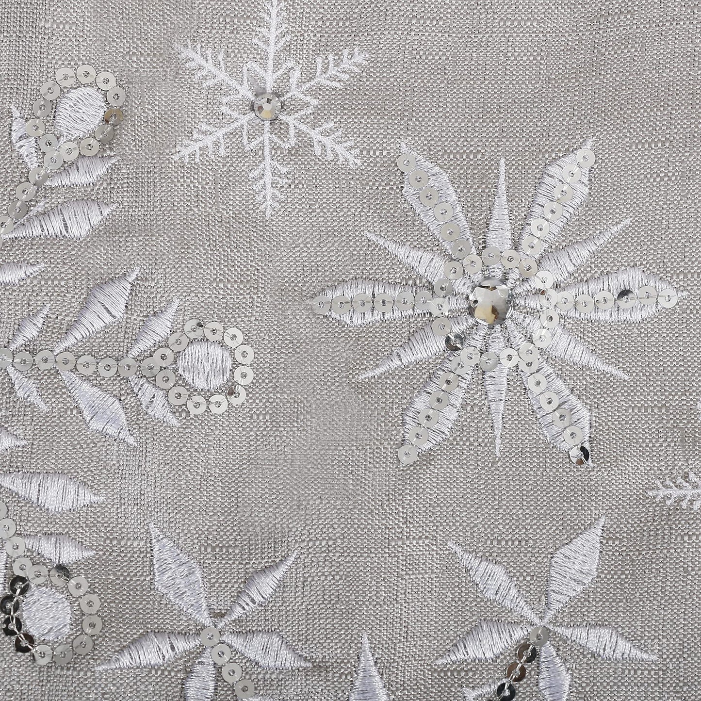 OWENIE Christmas Table Runner, Snowflake Silver Grey Table Runners, Xmas Holiday Tabletop Decor, Embroidery Table Centerpieces with Sequins and Diamonds, Glittering Winter Home Decorations, 14X70 Inch