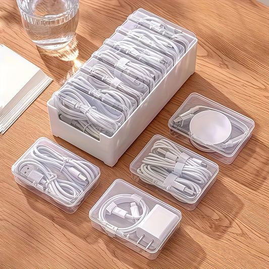 11 Box Cable Organizer Storage Box, Desktop Cable Management with Switch, Power Cord Organizer for Office,Home,Desk Accessories Storage Stationery Supplies and Accessories（Clear） (11 Box)