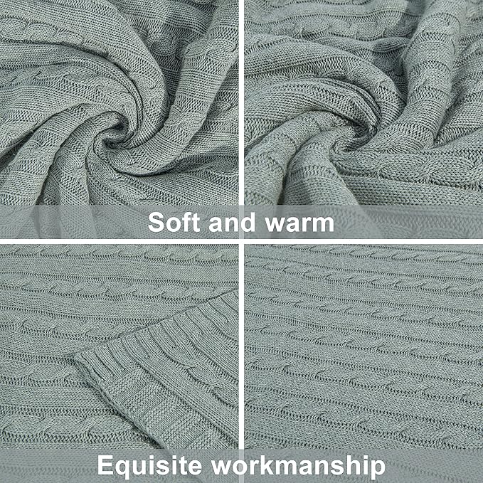 NTBAY 100% Pure Cotton Oversize (60x80) Cable Knit Throw Blanket, Super Soft Warm Knitted Throw Blanket for Bed, Sofa, Chair, Couch - Extra Cozy, Machine Washable, Comfortable Home Decor, Light Grey