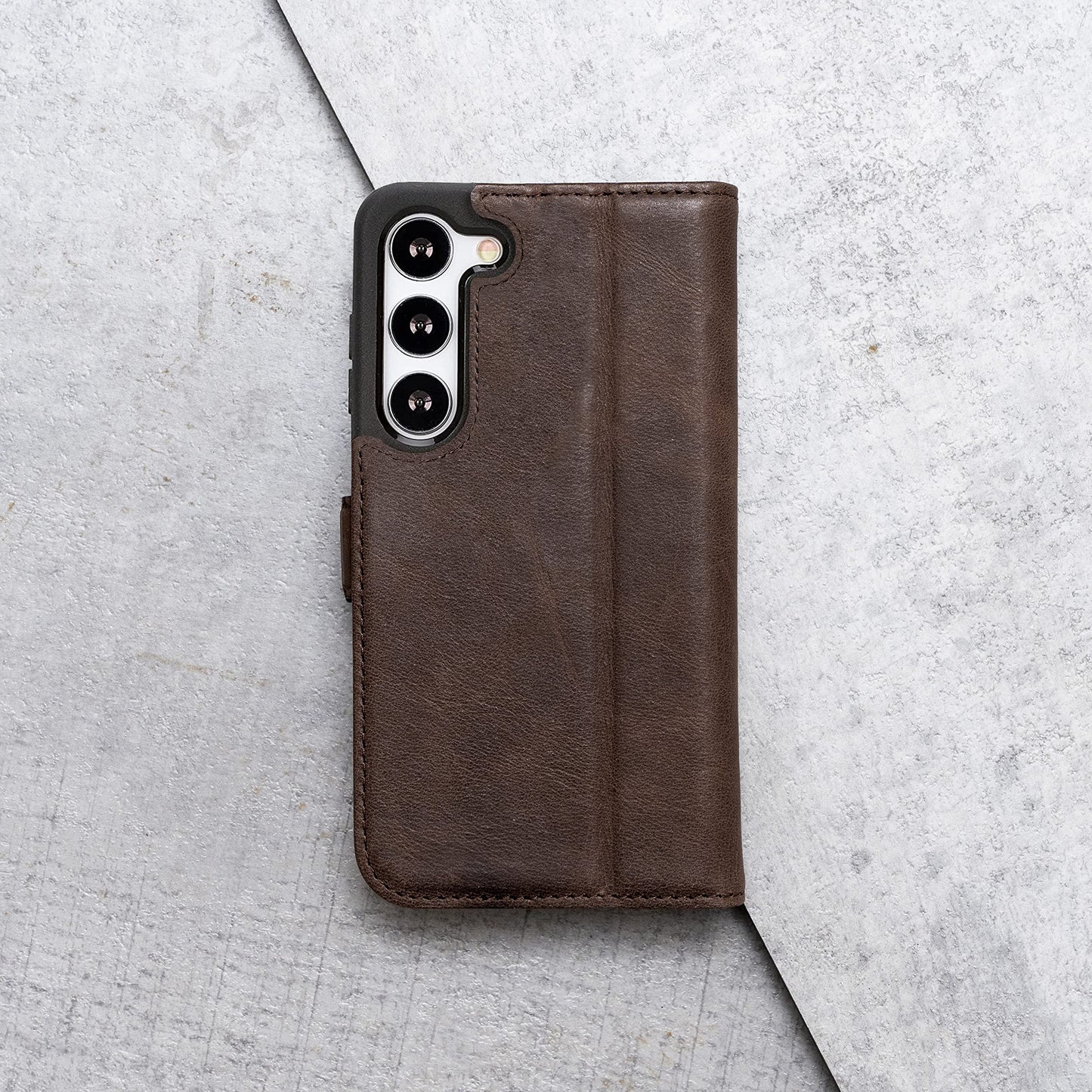 Porter Riley - Leather Case for Samsung Galaxy S23. Premium Genuine Leather Stand Case/Wallet/Cover (Chocolate Brown)