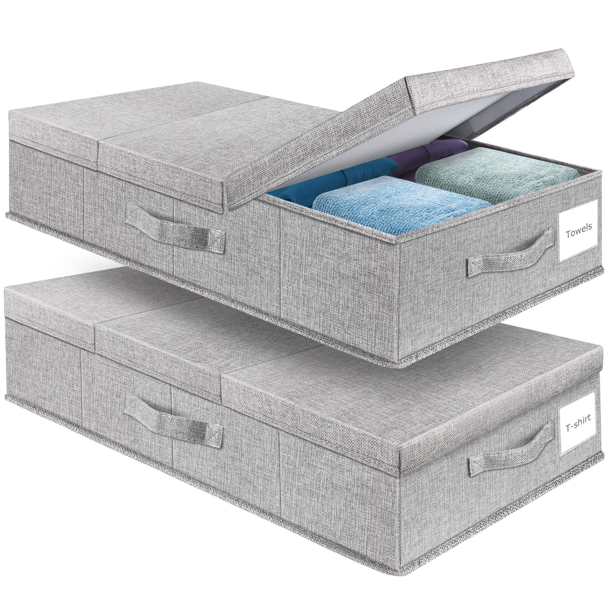 Supowin Underbed Storage Containers Bin with Lids, Large Under Bed Storage Organizer Box with Handle, Foldable Under the Storage Bags for Organizing Clothes, Shoes, Blankets, Pillows