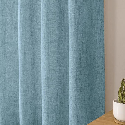 Tollpiz Linen Curtain Bedroom Rod Pocket Semi Sheer Curtains Burlap Light Filtering Thick Linen Drape for Living Room, 54 x 63 inches Long, Dusty Blue, Set of 2 Panels
