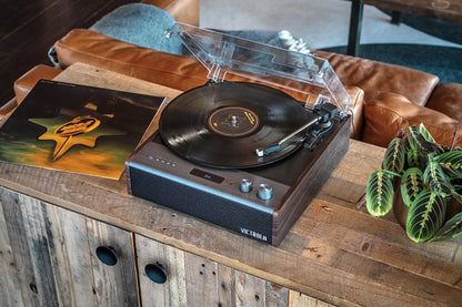 Victrola Eastwood Signature – Bluetooth Record Player – 3-Speed Turntable, Built-in Speakers, Premium MM Cartridge, Vinyl Stream for Wireless Streaming, Removable Dust Cover, (Espresso)