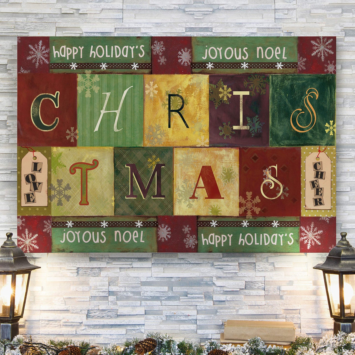 Renditions Gallery Happy Xmas Modern Wall Prints Holiday Christmas Blocks Canvas Artwork Wall Hanging Modern Prints for Bedroom Dining Living Room Office Home Kitchen Wall Decor - 32"X48" LT18