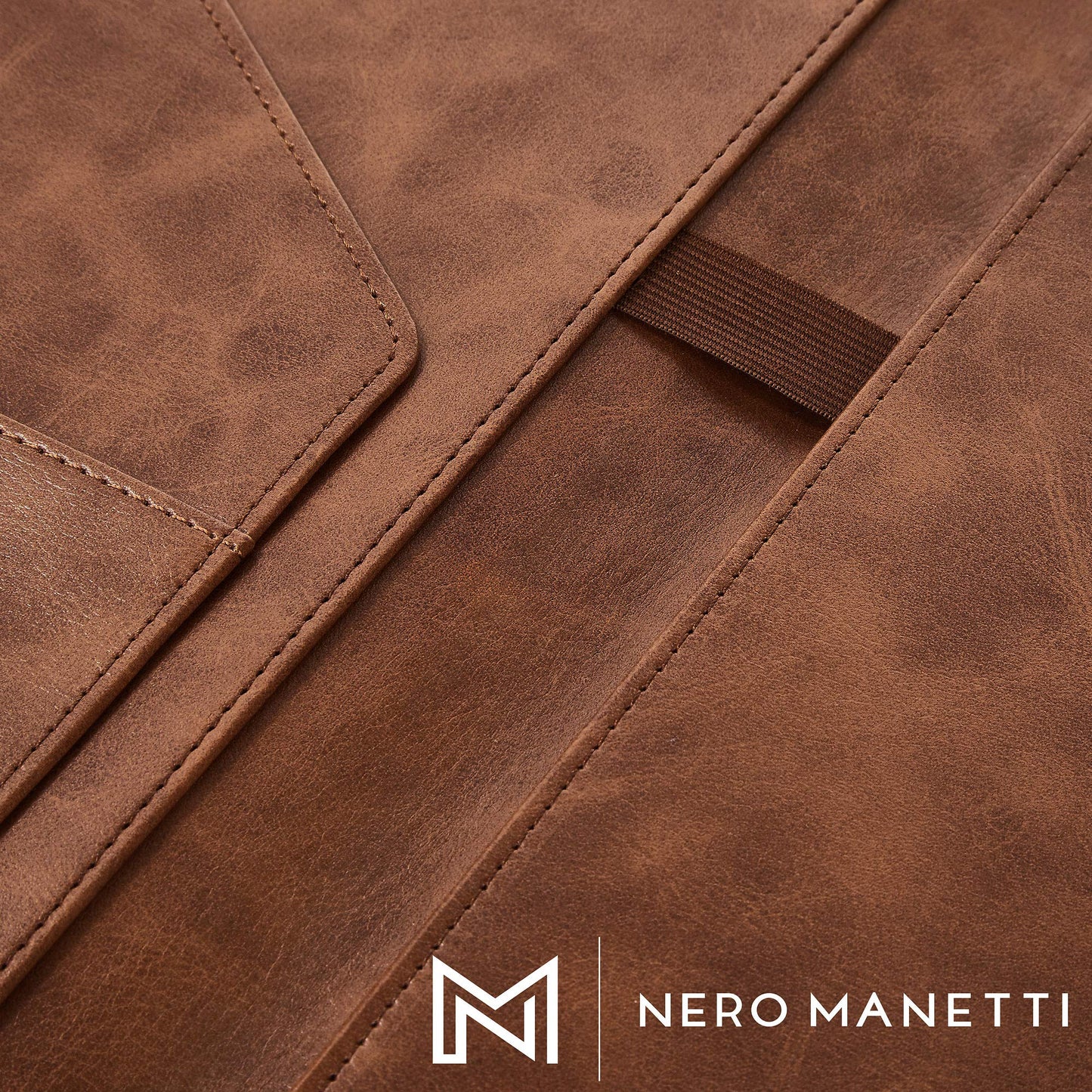 Nero Manetti - Leather Portfolio Folder - Business PU Leather Notepad Holder for Resumes, Legal Pad Executive Binder, Professional Padfolio Notebook for Women/Men (Brown)
