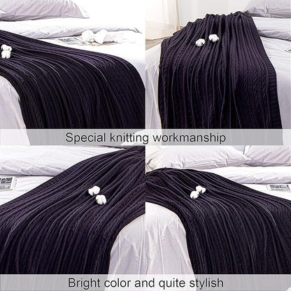NTBAY 100% Pure Cotton Cable Knit Throw Blanket, Super Soft Warm 51x67 Knitted Throw Blanket for Couch, Sofa, Chair, Bed - Extra Cozy, Machine Washable, Comfortable Home Decor, Eggplant Purple