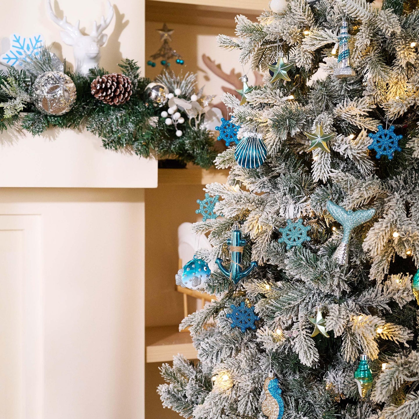 Valery Madelyn Summer Ornaments Tree Decorations Set, 12ct Light Blue and Silver Shatterproof Summer Balls Bulk, Summer Beach Coastal Ocean Nautical Marine Hanging Seafair Xmas Holiday Decor