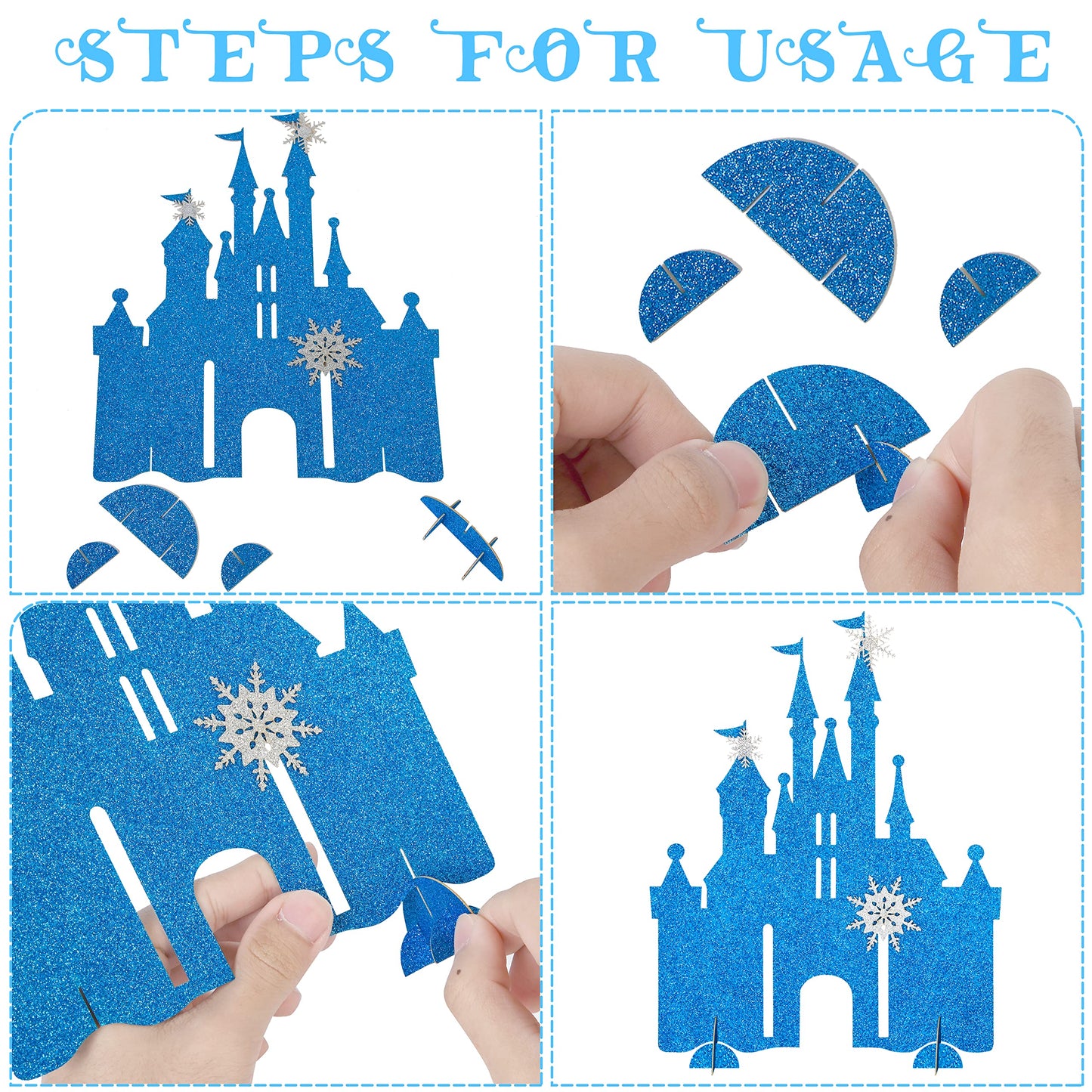 Frozen Castle Table Centerpiece Glitter Winter Themed Table Decorations for Princess Snowflake Themed Birthday Party Girls Birthday Party Supplies