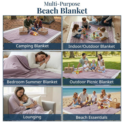 LANE LINEN Picnic Mat for Beach Vacation Essentials - Large Outdoor Blanket,Quick Dry and Pre-Washed, Soft Comfort, Perfect for Family Vacations, Park Relaxation, Sand Lounge – Wistful Mauve
