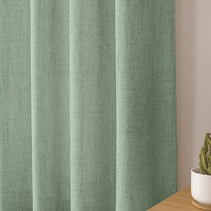 Tollpiz Linen Tier Curtains Rod Pocket Semi Sheer Short Kitchen Curtain Half Burlap Light Filtering Thick Linen Drape for Bathroom, 30 x 30 inches Long, Sage Green, Set of 2 Panels