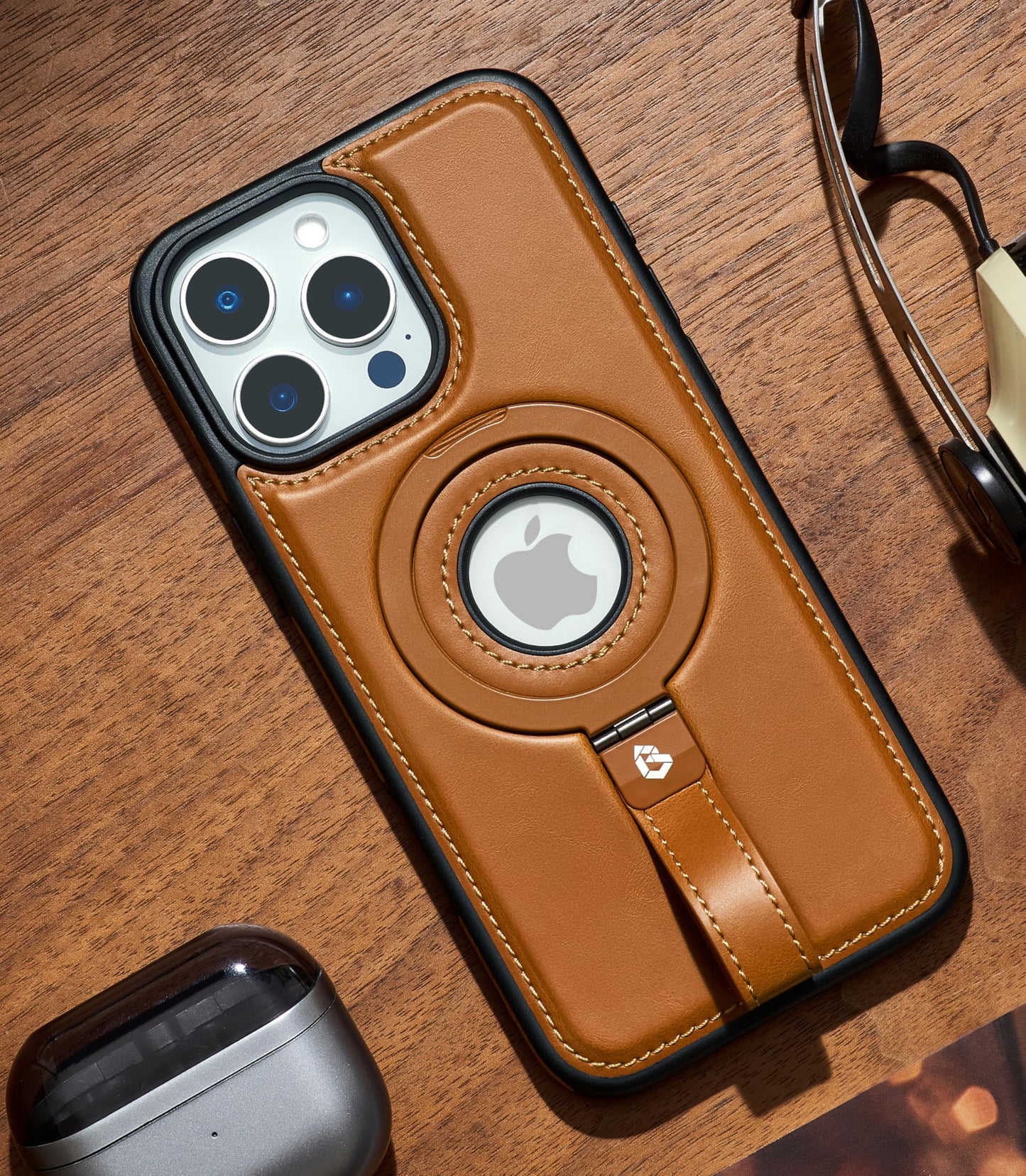 Butaiga for iPhone 16 Pro Max Leather Case with Stand, Anti-Slip Grip Ring, Fits for MagSafe (Brown, iPhone 16 Pro Max)
