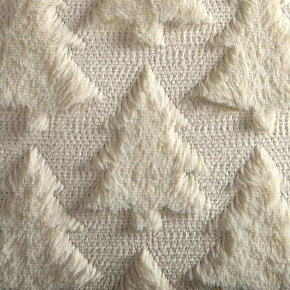 4TH Emotion Christmas Tree Decorative Pillow Covers 18x18 Set of 2, Beige Soft Plush Faux Fur Farmhouse Throw Cushion Cases for Xmas Winter Holiday Home Decor