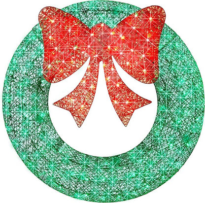 Best Choice Products 48in Pre-Lit Outdoor Christmas Wreath Decoration, LED Metal Holiday Decor for Home w/ 140 Lights, Bow - Green/Red