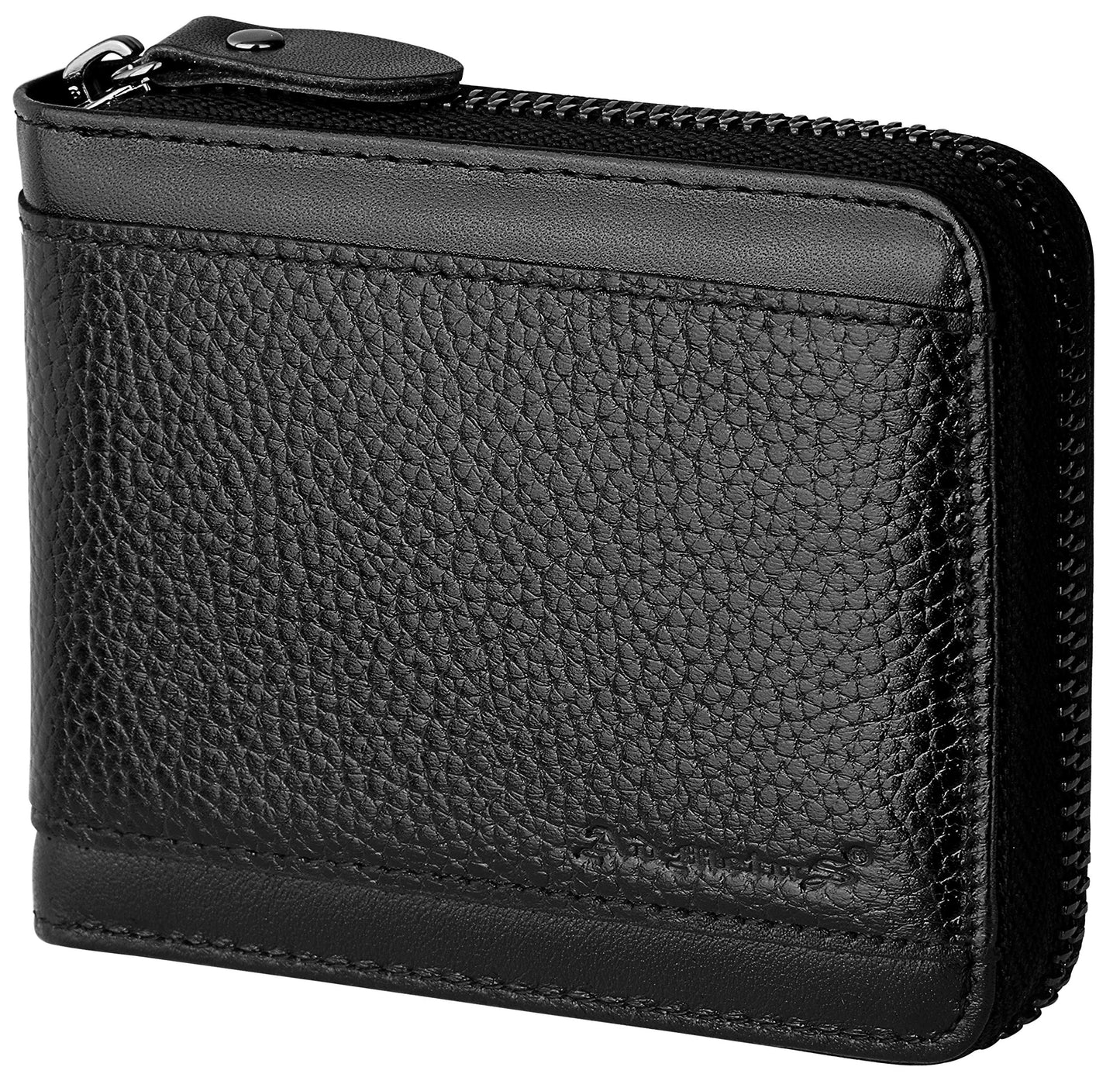 RFID Wallet for Men Leather Zip Wallet Bifold Card Holder Purse with Zipper Coin Pocket(Black-21)