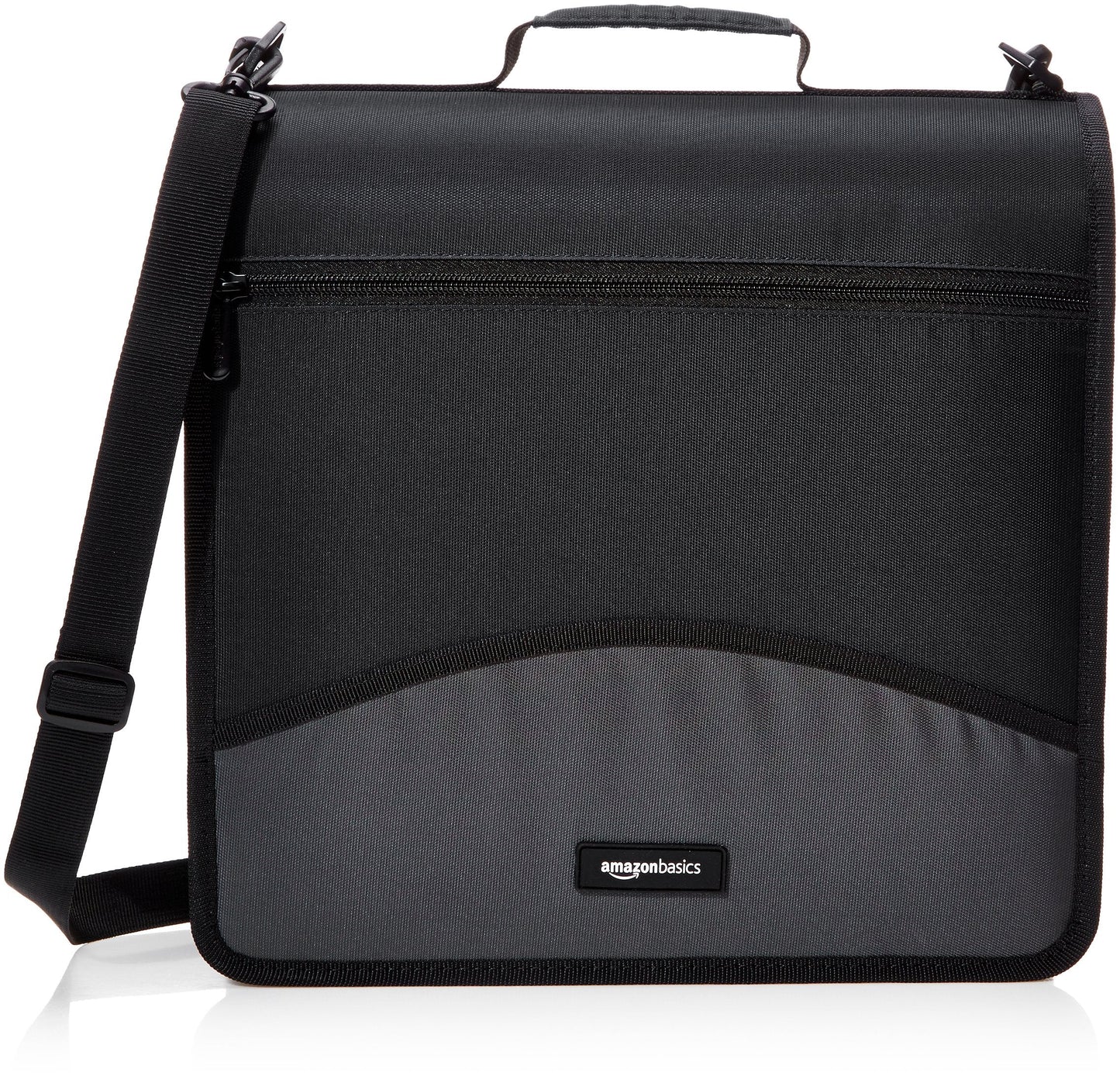 Amazon Basics Durable 3 Ring Binder with Zipper and Strap, Multiple Pockets, Sturdy Storage for School and Office, 3 inch, Black
