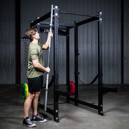 PRx Performance Squat Rack Mounted Olympic Barbell Storage Hanging USA Made Steel Single Bar Holder for 3x3 Uprights with 5/8" Holes, Vertical Squat Rack Attachment