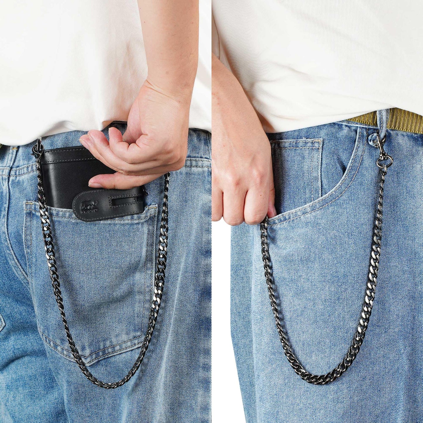 furid Genuine Leather Chain Wallet: Bifold Zipper Coin Pocket with Anti-Theft Chain - RFID Blocking Biker Wallet for Men - Gift for Father Husband Motorcycle Outdoor Use