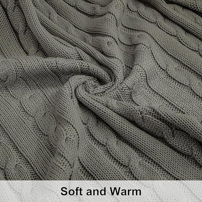 NTBAY 100% Pure Cotton Twin (60x80) Cable Knit Throw Blanket, Super Soft Warm Knitted Blanket for Bed, Sofa, Chair, Couch - Extra Cozy, Machine Washable, Comfortable Home Decor, Grey
