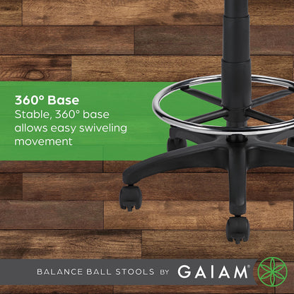 Gaiam Balance Ball Chair Stool, Half-Dome Stability Ball Adjustable Tall Office Sit Stand Swivel Desk Chair Drafting Stool with Round Foot Rest for Standing Desks Home or Office - Black 33