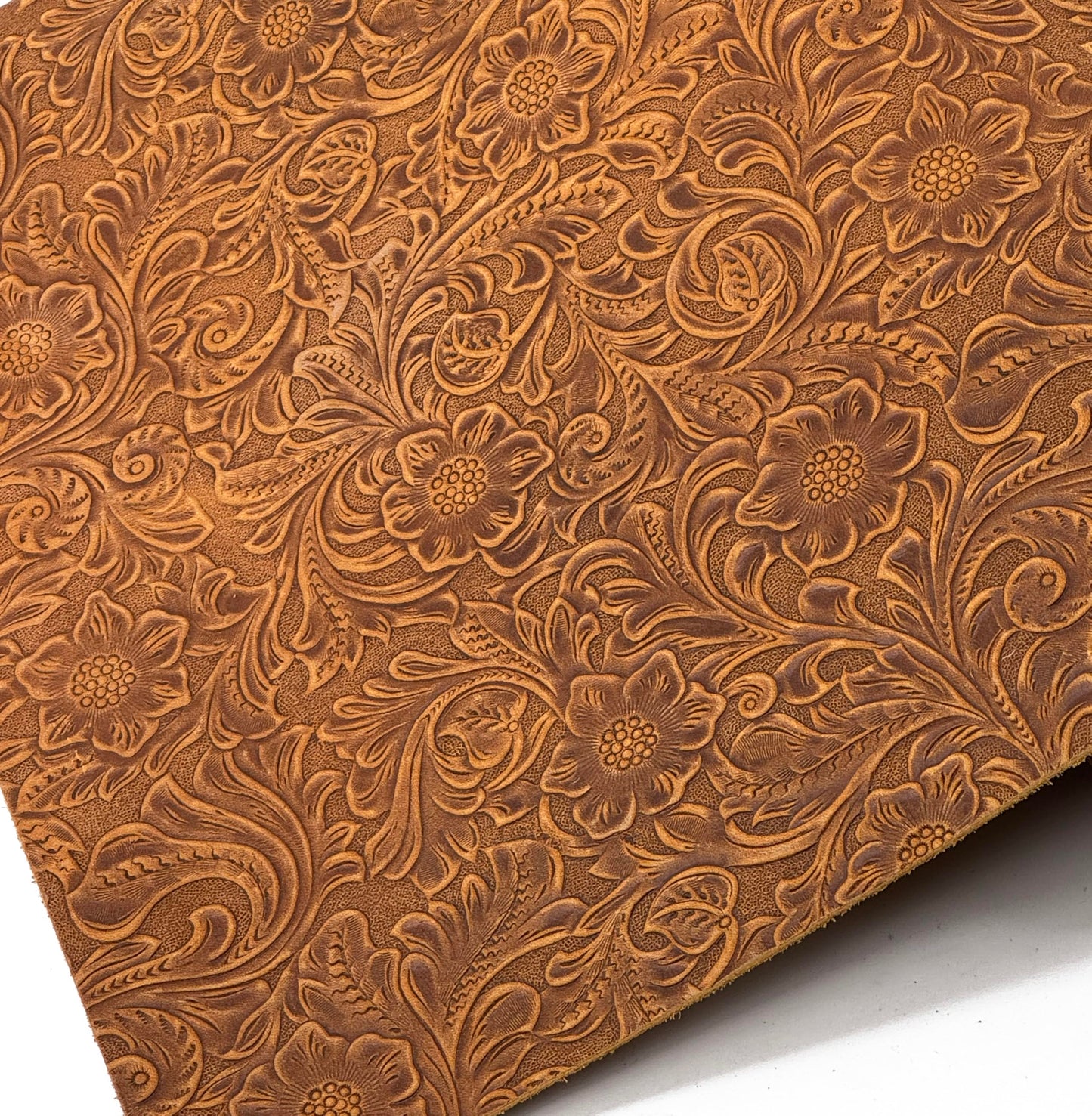 Western Style Bump Texture Geometric Pattern 2.0mm(5-5.5oz) Genuine Leather Sheet, Floral Tooling Craft Leather for DIY Projects (Bourbon Brown | Pattern 12"x24")
