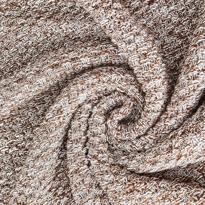 Longhui bedding Coffee Knitted Throw Blanket for Couch, Soft, Cozy Machine Washable 100% Cotton Sofa Knit Blankets, Heavy 3.0lb Weight, 51 x 63 Inches, Coffee and White Color.