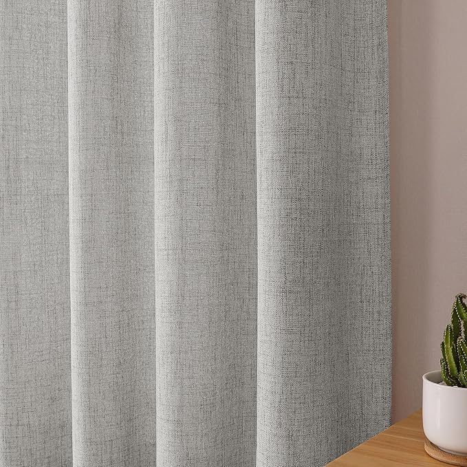Tollpiz Linen Curtains Bedroom Rod Pocket Semi Sheer Curtain Burlap Light Filtering Thick Linen Drapes for Living Room, 54 x 84 inches Long, Silver Grey, Set of 2 Panels