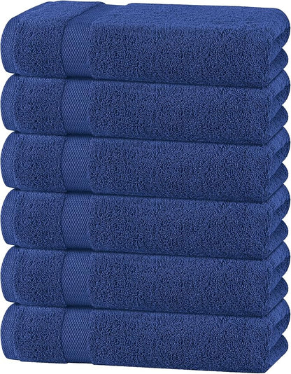 White Classic Wealuxe Navy Blue Bath Towels 24x50 Inch, Cotton Towel Set