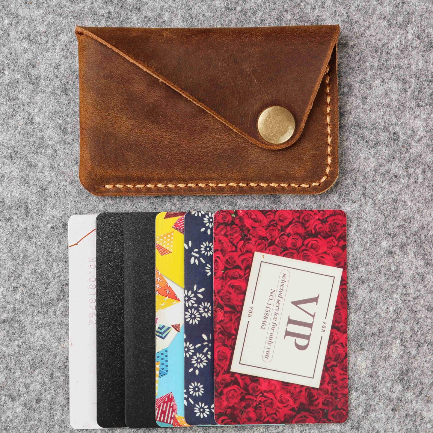 Leather credit card holder, credit card case, personalized business card holder case for men,mens slim wallet,Front Pocket Wallet - V07-LMXCFBA (Brown)