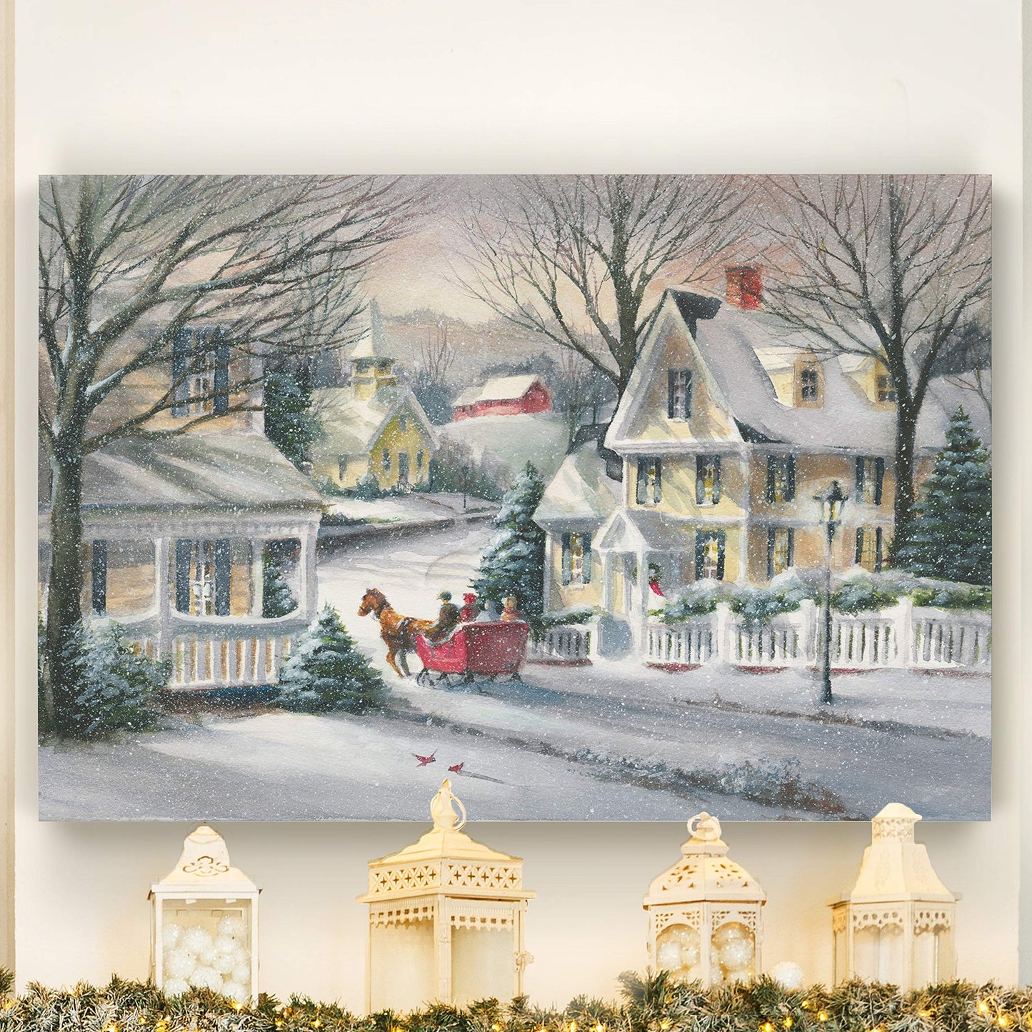 Renditions Gallery Canvas Wall Art Paintings for Home Decorations Snowy Village Sleigh Ride Wall Hanging Abstract Prints for Bedroom Dining Living Room Office Home Kitchen Wall Decor - 32"X48" LT18