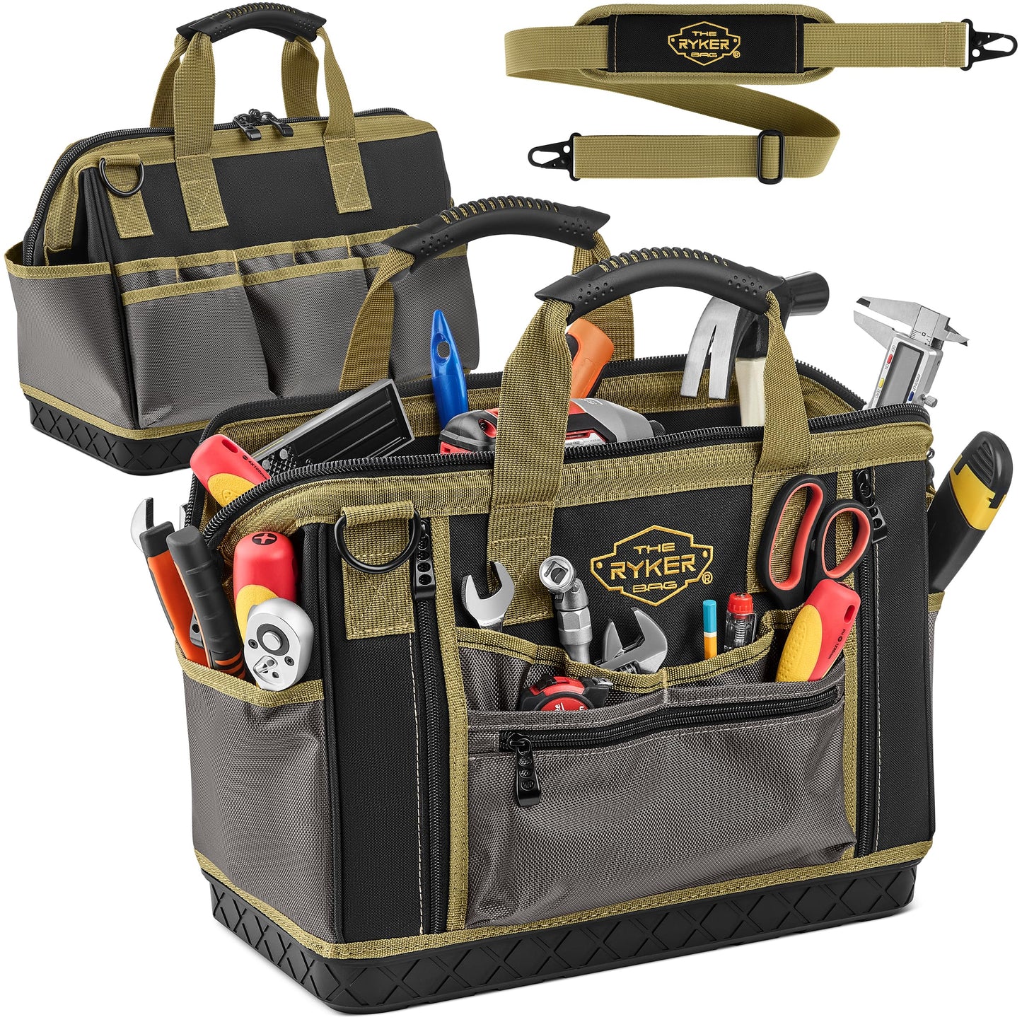 The Ryker Bag 16-inch Large Heavy Duty Wide Mouth Tool-Bag Organizer with Maximum Storage, Portable Utility Bag for Tools, Gift for Dads, Contractors, Mechanics, Technicians, Handyman & Welders
