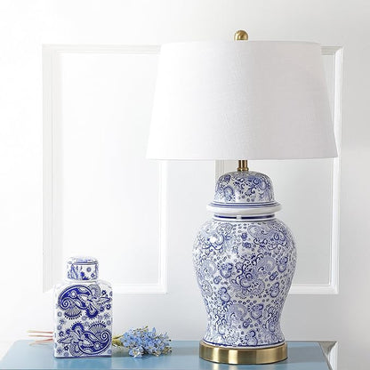 JONATHAN Y JYL3008A Ellis 29.5" Ceramic LED Table Lamp Traditional Bedside Desk Nightstand Lamp for Bedroom Living Room Office College Bookcase LED Bulb Included, Blue/White