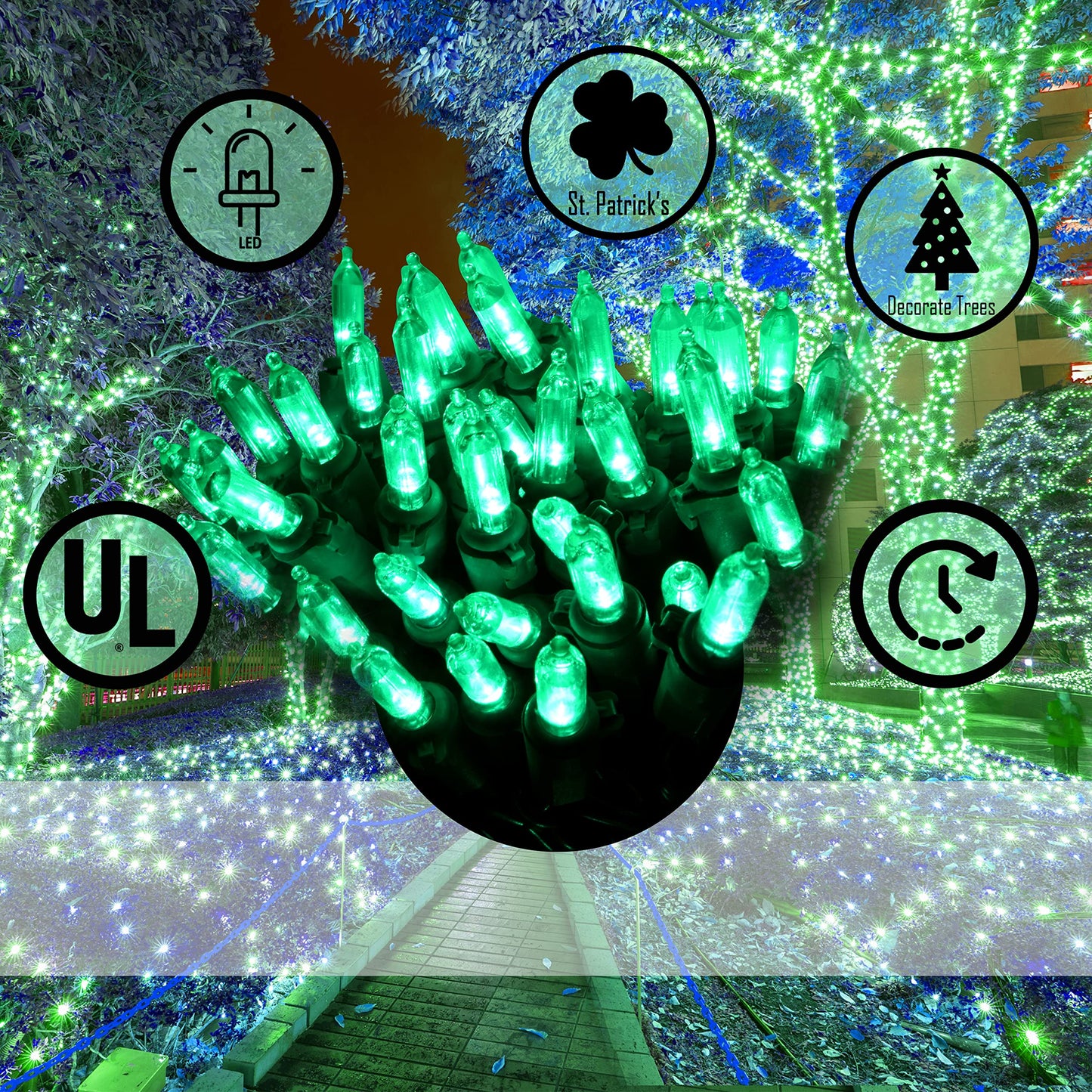 Holiday Essence 100 LED Green St Patrick's Day Christmas String Lights, 26.9 Ft Green Wire String Lights for Indoor and Outdoor Decorative Use Patio and Tree Décor UL Certified