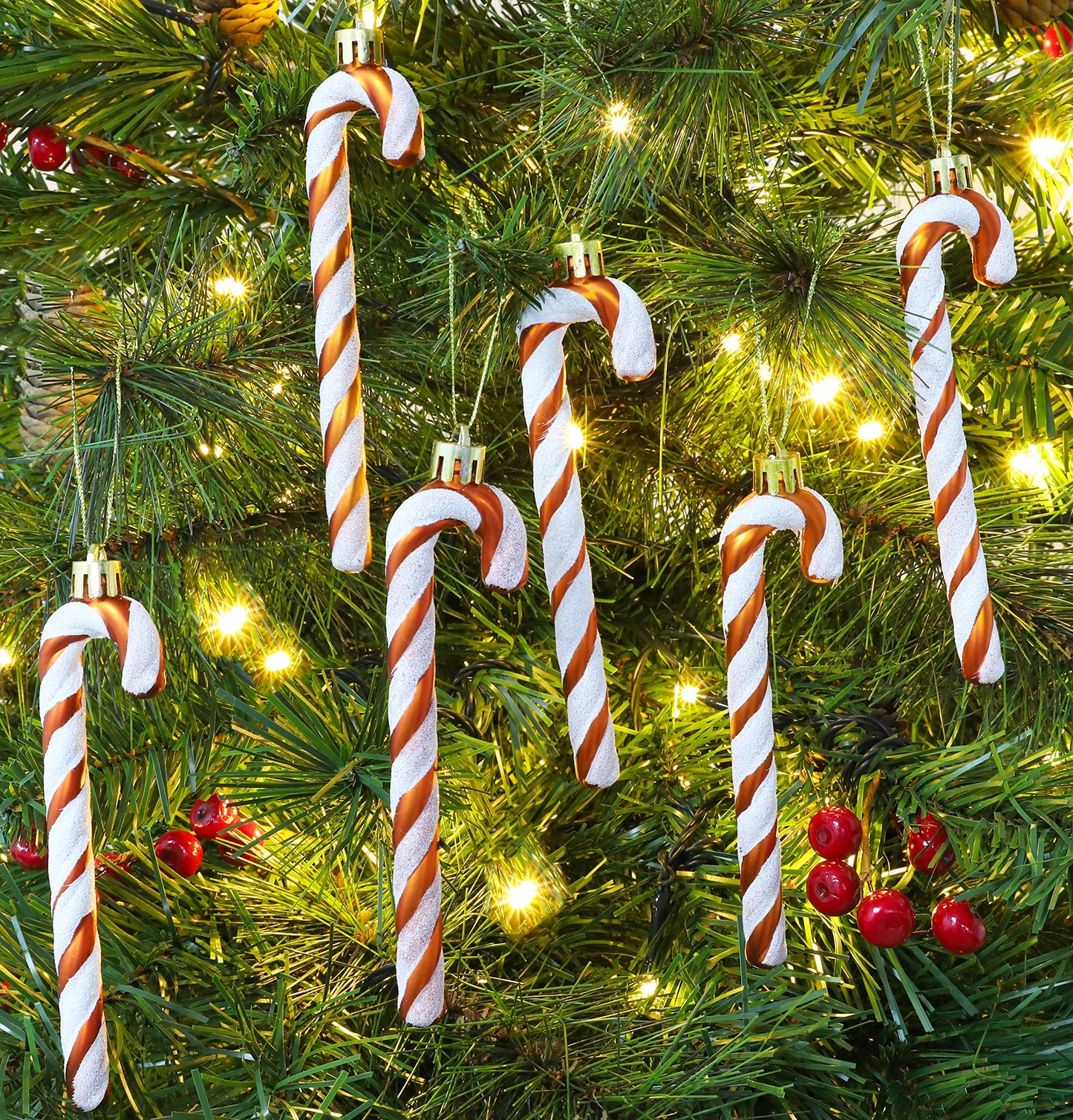 Christmas Concepts® Pack of 6-13cm Glitter Candy Cane Christmas Tree Decorations/Ornaments (Copper & White)