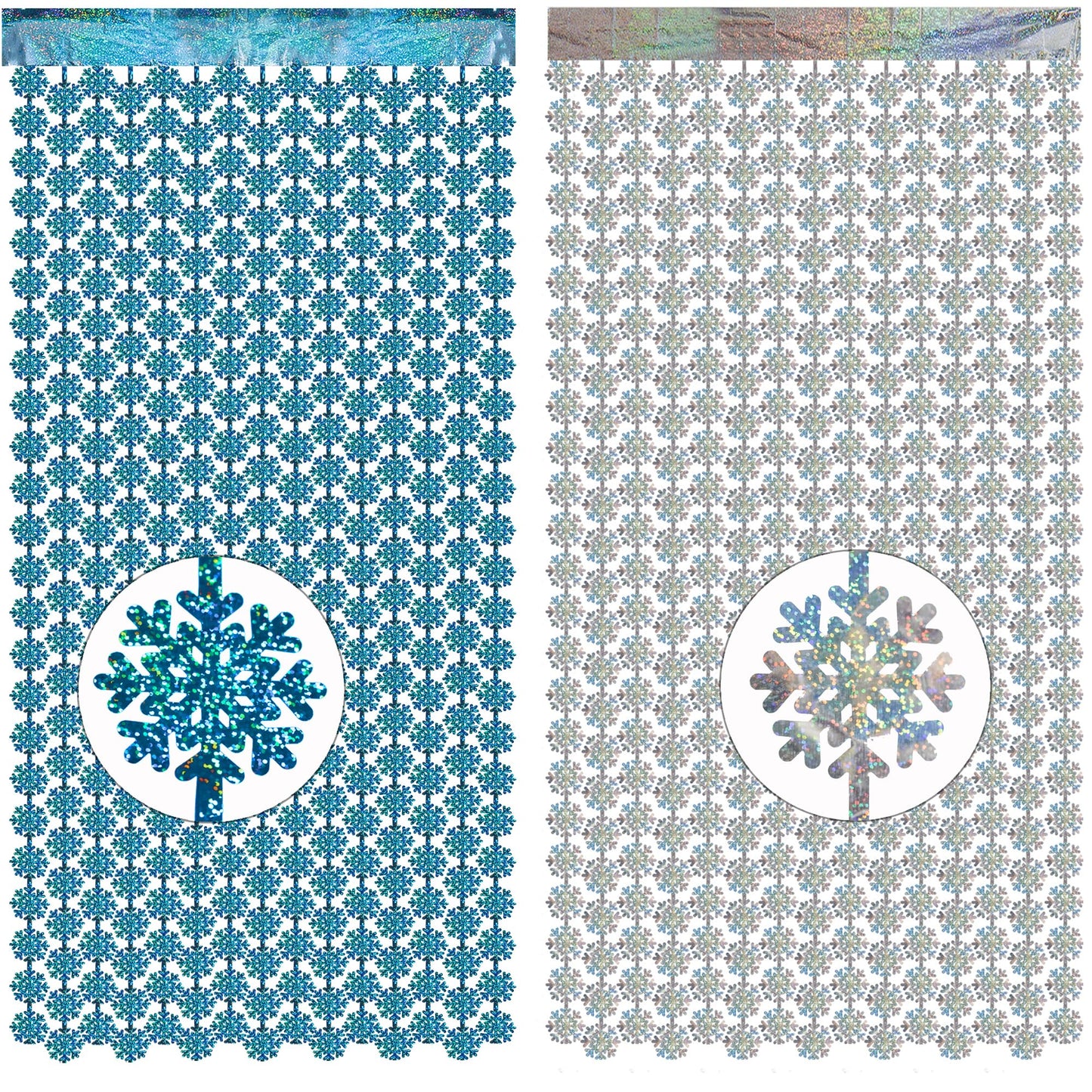 Silver Blue Snowflake Fringe Curtain - GREATRIL Winter Onederland Streamers Backdrop with Sparkling Snowflake for Christmas Birthdays Party Decoration -3.2ft x 6.5ft - 2 Pack
